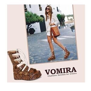 Women Summer Platform Sandals Open Toe Lace-up Cutout Gladiator Size 8